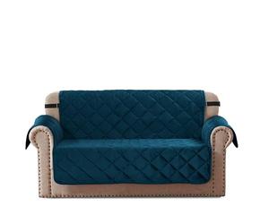 Velosso Luxury Velvet Sofa Covers 2 Seater, Soft Quilted Non Slip Sofa Cover with Elasticated Straps, Washable Slipcovers for Pets and Kids (Teal)