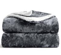 Velosso Luxury Velvet Soft Sherpa Backed Throw Blanket - Cosy Durable For Sofa, Bed - High-Quality Plush Texture, 125Cm X 200Cm - Charcoal