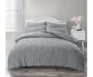 Velosso Luxury White Grey Quilted Boho Tufted Bohemian Textured Chic Bedding Set with Pillowcases (Gray, Single)