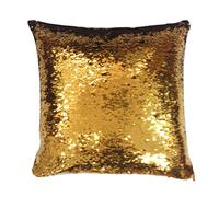 Velosso Magic Reveal Mermaid Sequins Cushion Cover Throw Two Tone Flip Sequins Sparkly Glitter Decor With Sensory Feel (54cm x 56cm Filled Cushion, Black & Gold)
