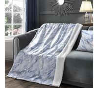 Velosso Marble Foil Shimmer Plush with Sherpa Reverse Soft Fur Throw Blanket Reversible Fluffy Bed Throw Teddy Sofa Bed Blanket Travel Thermal Warm Sofa Throwover (Blue, 100x150cms)