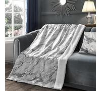 Velosso Marble Foil Shimmer Plush with Sherpa Reverse Soft Fur Throw Blanket Reversible Fluffy Bed Throw Teddy Sofa Bed Blanket Travel Thermal Warm Sofa Throwover (Grey, 100x150cms)