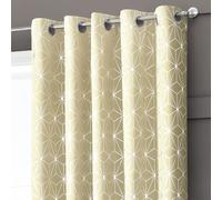 Velosso Modern Blackout Geometric Curtain, Ring Top, Thermal Energy Saving in Cream | Size: 168 cm width x 229 cm drop Velosso Cream 168 cm width x 229 cm drop