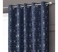 Velosso Modern Blackout Geometric Curtain, Ring Top, Thermal Energy Saving in Navy | Size: 117 cm width x 183 cm drop Velosso Navy 117 cm width x 183 cm drop