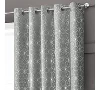 Velosso Modern Blackout Geometric Curtain, Ring Top, Thermal Energy Saving in Silver | Size: 117 cm width x 137 cm drop Velosso Silver 117 cm width x 137 cm drop