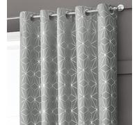 Velosso Modern Blackout Geometric Curtain, Ring Top, Thermal Energy Saving in Silver | Size: 168 cm width x 229 cm drop Velosso Silver 168 cm width x 229 cm drop