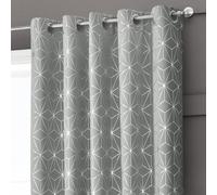 Velosso Modern Blackout Geometric Curtain, Ring Top, Thermal Energy Saving - Silver
