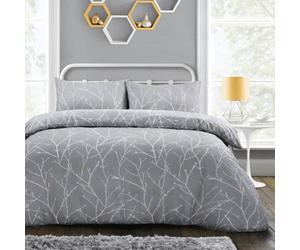 Velosso Nature-Inspired Printed Cotton Blend Duvet Cover & Pillowcase Set, Breathable And Durable Fabric - Easy Care - Grey