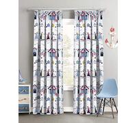 Velosso Nautical Seaside Boats Beach Hut Sail Reversible Duvet Cover & Pillowcase Bedding Set (66" Width x 72" Drop Curtain Pair)