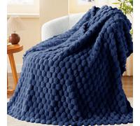 Velosso Navy Chunky Popcorn Faux Rabbit Fur Blanket 200Cm X 240Cm