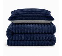 Velosso Navy Jumbo Cord Faux Rabbit Fur Duvet Cover And Pillowcase Set King