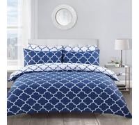 Velosso Navy Lattice Duvet Cover And Pillowcase Set Super King