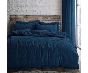 Velosso Navy Plain Teddy Fleece Duvet Cover And Pillowcase Set Super King