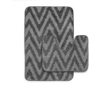 Velosso New Chevron Stripes Greek Style Large Scroll 2 Piece Bath Mat Set Anti Slip Super Absorbent Bath Mat & Pedestal Set (Grey)