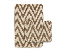 Velosso New Chevron Stripes Greek Style Large Scroll 2 Piece Bath Mat Set Anti Slip Super Absorbent Bath Mat & Pedestal Set (Beige)