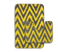 Velosso New Chevron Stripes Greek Style Large Scroll 2 Piece Bath Mat Set Anti Slip Super Absorbent Bath Mat & Pedestal Set (Ochre)