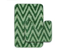 Velosso New Chevron Stripes Greek Style Large Scroll 2 Piece Bath Mat Set Anti Slip Super Absorbent Bath Mat & Pedestal Set (Green)