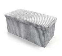 Velosso New Large Ottoman Foldaway Storage Blanket Toy Box Bench Corduroy Pouffe Footstool (Silver Grey, 76 x 38cms)