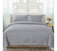 Velosso Nolan Plain Quilted Bedspread Set in Grey | Size: Double Velosso Grey Double