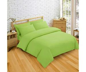 Velosso NON IRON Luxury Easycare Plain Dyed Double Duvet Cover & 2 Pillow Cases Bed Set (Lime Green)