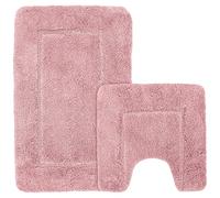 Velosso Non-Slip 2 Piece Bath Mat and Pedestal Mat - Super Soft and Absorbent Microfibre Cashmere Feel Bathroom Rug - Quick Dry, Slip Resistant and High Density Bathroom Mat Set (Blush Pink)