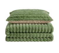Velosso Olive Jumbo Cord Faux Rabbit Fur Duvet Cover And Pillowcase Set Double