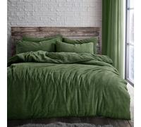 Velosso Olive Plain Teddy Fleece Duvet Cover And Pillowcase Set Super King