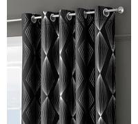 Velosso Onyx Thermal Blackout Ready Made Eyelet Curtains in Black | Size: 117 cm width x 137 cm drop Velosso Black 117 cm width x 137 cm drop