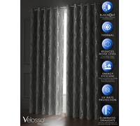 Velosso Onyx Thermal Blackout Ready Made Eyelet Curtains in Grey | Size: 168 cm width x 137 cm drop Velosso Grey 168 cm width x 137 cm drop