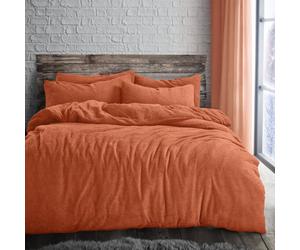 Velosso Orange Plain Teddy Fleece Duvet Cover And Pillowcase Set Double