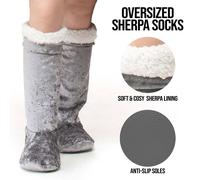 Velosso Oversized Crushed Velvet Sherpa Lined Socks in Silver Velosso Silver One Size
