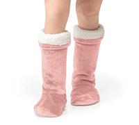 Velosso Oversized Thermal Sherpa Lined Plain Velvet Pair of Socks with Anti slip grip Indoor Cosy Loungewear One Size Fits All Adults Men Women Novelty Gift (Plain Blush Pink)