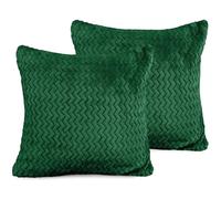 Velosso Pack of 2 Chevron Pattern Cushion Covers with Zip Closing - Soft Polyester Faux Fur Decorative Pillows for Sofa Bed 18x18 with Zip Closing (43x43cms, Emerald Green)