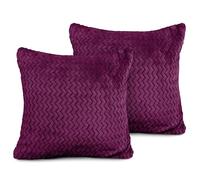Velosso Pack of 2 Chevron Pattern Cushion Covers with Zip Closing - Soft Polyester Faux Fur Decorative Pillows for Sofa Bed 18x18 with Zip Closing (43x43cms, Aubergine)