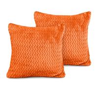 Velosso Pack of 2 Chevron Pattern Cushion Covers with Zip Closing - Soft Polyester Faux Fur Decorative Pillows for Sofa Bed 18x18 with Zip Closing (43x43cms, Orange)