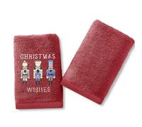 Velosso Pack of 2 Christmas Hand Towels - Festive Embroidered Design, Soft & Absorbent Cotton, Perfect for Bathrooms or Kitchens, Durable & Machine Washable (Nutcracker Red)