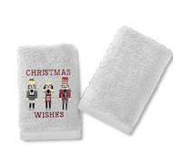 Velosso Pack of 2 Christmas Hand Towels - Festive Embroidered & Plain Design, Soft & Absorbent Cotton, Perfect for Bathrooms or Kitchens, Durable & Machine Washable (Nutcracker White)