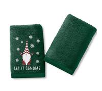 Velosso Pack of 2 Christmas Hand Towels - Festive Embroidered & Plain Design, Soft & Absorbent Cotton, Perfect for Bathrooms or Kitchens, Durable & Machine Washable (Xmas Gonks Green)