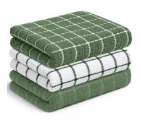 Velosso Pack of 3-100% Cotton Checked Tea Towels Set - Kitchen Towels, Soft Absorbent Everyday Dish Cloths for Drying & Cleaning (Green Checkered)