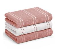 Velosso Pack of 3-100% Cotton Stripes Tea Towels Set - Kitchen Towels, Soft Absorbent Everyday Dish Cloths for Drying & Cleaning (Pink Stripes)