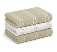 Velosso Pack of 3 Striped - 100% Cotton Tea Towels Set - Kitchen Towels, Soft Absorbent Everyday Dish Cloths for Drying & Cleaning (Taupe Stripes)