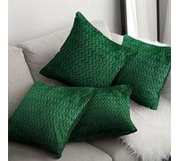 Velosso Pack of 4 Bounceback Filled Cushions Chevron Pattern with Zip Closing - Premium Hollow Fibre Filling - Decorative Scatter Pillows for Sofa Bed - Suitable for Any Room (Emerald Green)