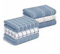 Velosso Pack of 6-100% Cotton Striped & Checked Tea Towels Set - Kitchen Towels, Soft Absorbent Everyday Dish Cloths for Drying & Cleaning (Blue)