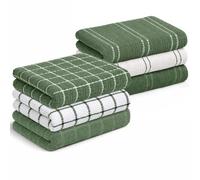 Velosso Pack of 6-100% Cotton Striped & Checked Tea Towels Set - Kitchen Towels, Soft Absorbent Everyday Dish Cloths for Drying & Cleaning (Green)