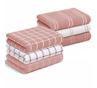 Velosso Pack of 6-100% Cotton Striped & Checked Tea Towels Set - Kitchen Towels, Soft Absorbent Everyday Dish Cloths for Drying & Cleaning (Pink)