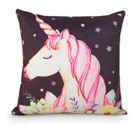 Velosso Pastel Unicorn Print Micro Mink Cushion, Zip Closure, Machine Washable, Perfect For Kids Room Decor And Nursery - Multicolour