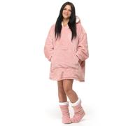 Velosso Pink Plain Flannel Sherpa Lined Oversize Hoodie Blanket