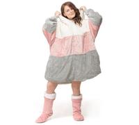 Velosso Pink Tonal Stripes Sherepa Lined Oversized Hoodie Blanket