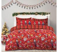 Velosso Plaid Christmas Duvet Cover & Pillowcase Set, Festive Nutcracker Design Bedding, Soft And Durable, Easy Care - Red