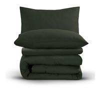 Velosso Plain Dye Duvet Cover and Fitted Sheet Complete Bedding Set Soft Microfibre Polyester Bedding Quilt Cover Set, pillowcase and matching Fitted Sheet (Double, Olive)